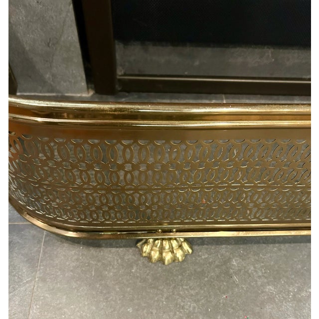 Vintage Brass Footed Fireplace Fender For Sale - Image 4 of 7