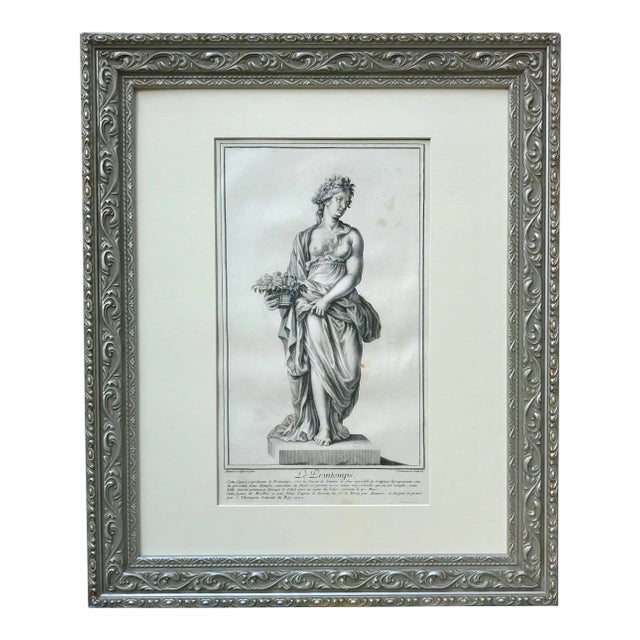 Antique Italian Engraving "The Spring" 1702 Roman Statues For Sale