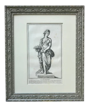 Antique Italian Engraving "The Spring" 1702 Roman Statues