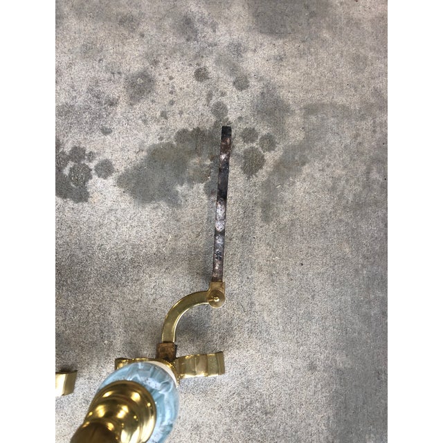 Pair of St Clair Glass and Brass Andirons For Sale - Image 10 of 11