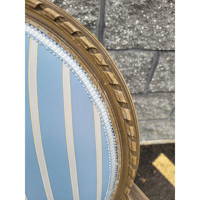 Textile French Louis XVI-Style Painted Blue Silk Chair For Sale - Image 7 of 10