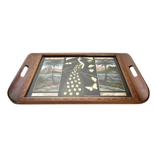 Wooden Tray with Rio De Janeiro Decoration, 1970s For Sale