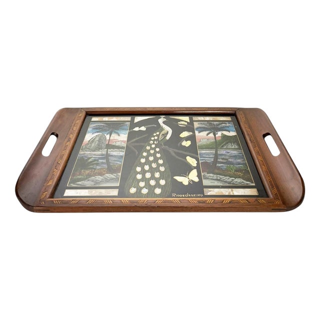 Wooden Tray with Rio De Janeiro Decoration, 1970s For Sale