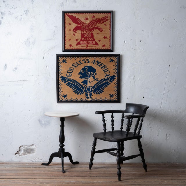 Laura Wheeler stamped embroidery kits: eagle with Liberty Bell, together with eagle and George Washington profile, circa...
