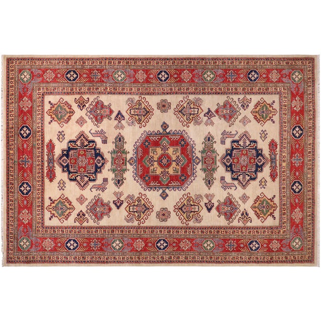Shabby Chic Tribal Super Kazak Ivory/Red Wool Rug - 8'9'' X 11'8'' For Sale - Image 9 of 10