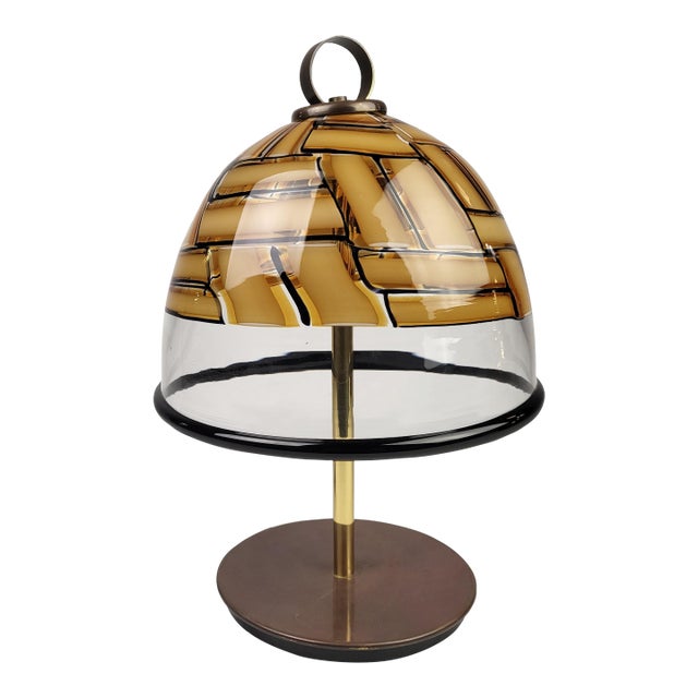 1970s Large Italian Barovier and Toso Table Lamp in Glass and Brass For Sale