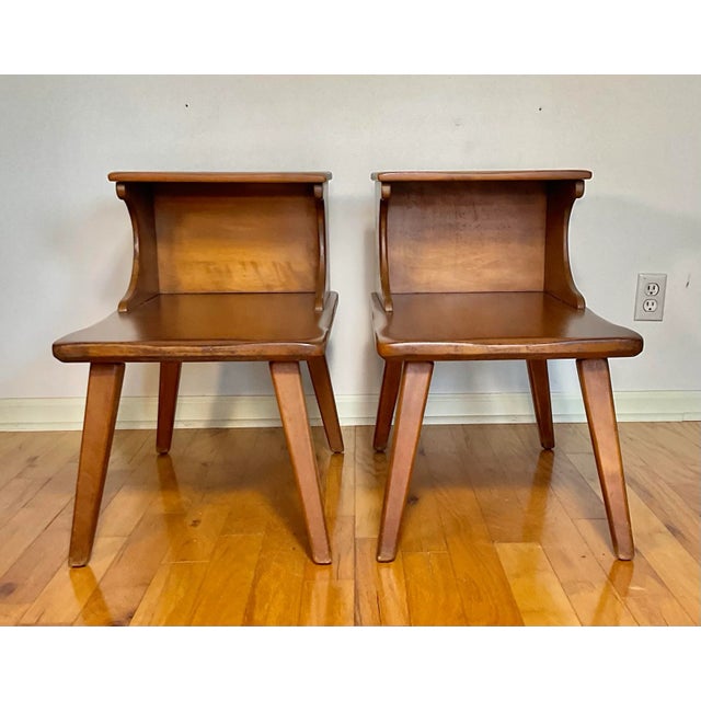 Mid-Century Modern Genuine Cushman Colonial Creation Maple Step End Tables Vintage No. 5208 Vintage MCM - a Pair For Sale - Image 3 of 12
