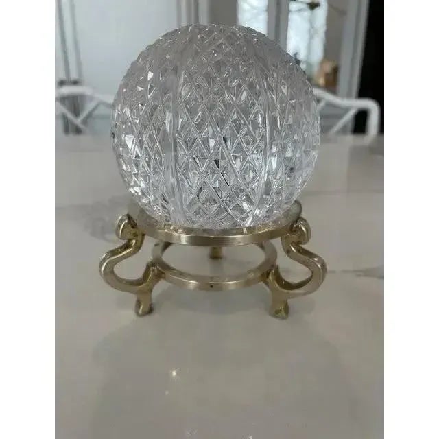 Traditional Vintage Hand Cut Crystal Ball & Brass Stand For Sale - Image 3 of 6