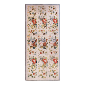 1890s White Ivory Floral Antique English Needlepoint Rug 5'9" X 12'8 Flatweave Wool Carpet