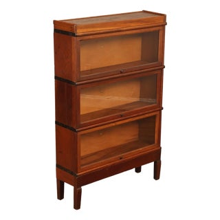 Macey Antique Oak Three Section Barrister Bookcase For Sale