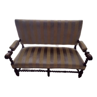 Antique Walnut/Suede Loveseat For Sale