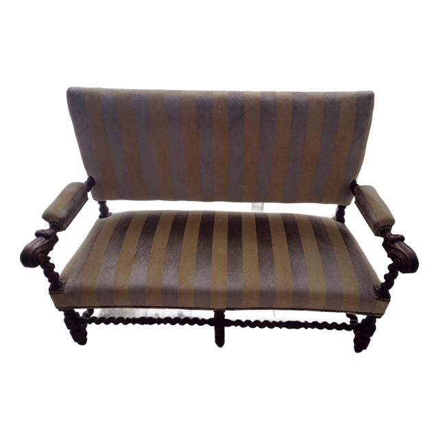 Antique Walnut/Suede Loveseat For Sale