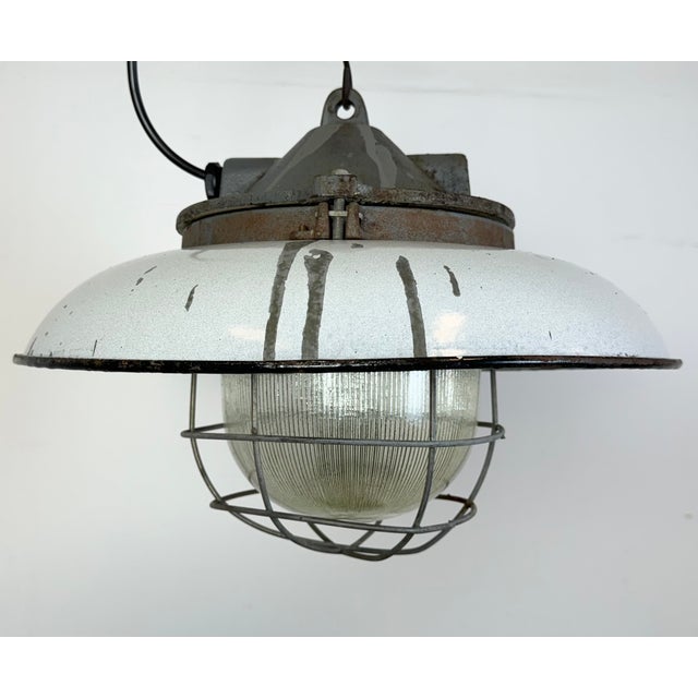 Industrial Industrial Grey Enamel Factory Cage Pendant Lamp in Cast Iron from Zaos, 1960s For Sale - Image 3 of 18