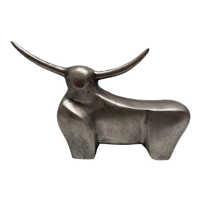 Sculptural Metal Bull Decor Accent For Sale