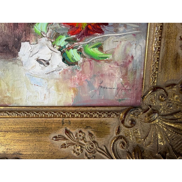 Vintage Floral Still Life Oil Painting on Canvas – Framed For Sale - Image 10 of 12