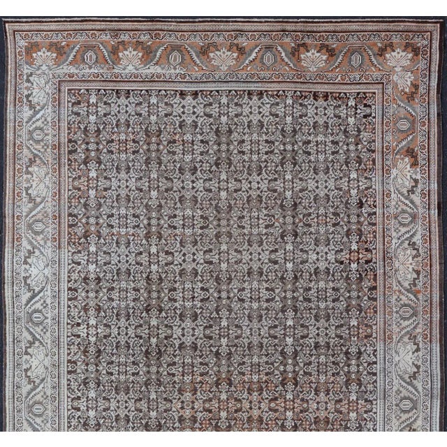 Antique Mahal Persian Carpet With All-Over Herati Design in Ivory, Gray & Brown 10'4 X 17'3 For Sale - Image 4 of 16