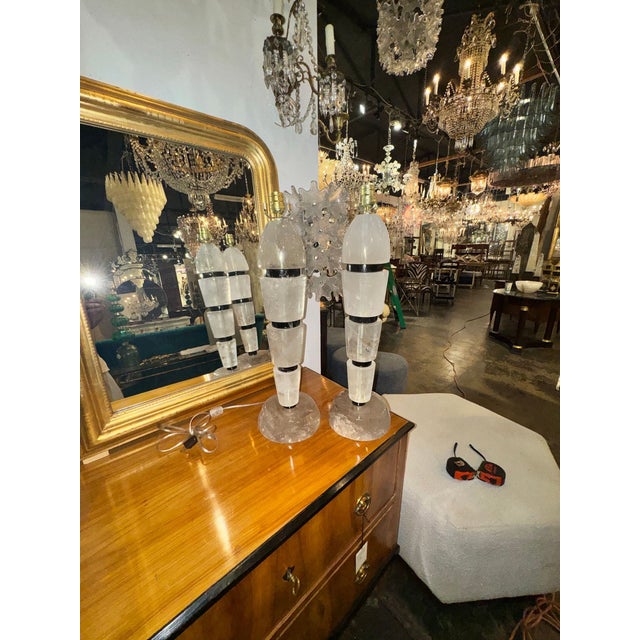 Modern Pair of French Polished Rock Crystal Lamps For Sale - Image 3 of 7