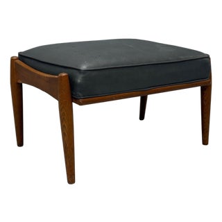 Danish Modern, Gray Leatherette, Walnut, Footstool, Denmark, 1950s For Sale