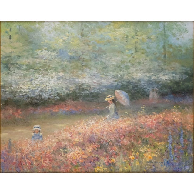 Mid 20th Century Original Impressionist Garden Scene Oil Painting by Marion Rice – Ornate Gilt Frame For Sale - Image 4 of 6