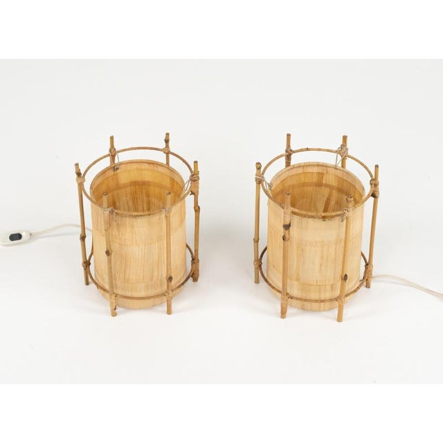 1970s Mid-Century Modern Bamboo and Rattan Table Lamps, 1970s, Set of 2 For Sale - Image 5 of 17