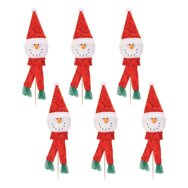 Contemporary Plush Snowman Head Pick (Set of 6) For Sale - Image 3 of 3
