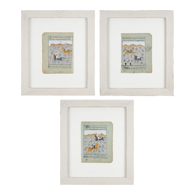 Set of Three 19th Century Persian Miniature Paintings of Polo Players, Framed For Sale