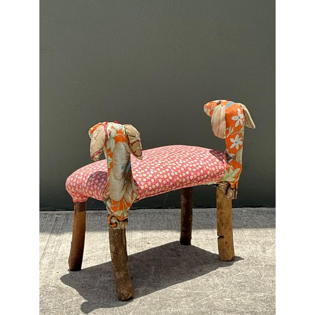 Vintage Handcrafted Textile and Wood Animal Bench For Sale - Image 10 of 18