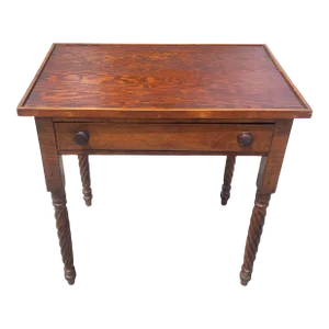 Early American Style Pine and Maple Spiral-Turned Leg Single Drawer Work Table