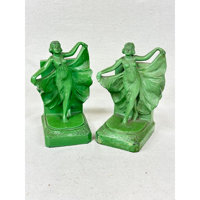 Art Deco Antique 1920’s Cast Iron Bookends Depicting “Loie Fuller”-a Pair For Sale - Image 3 of 10
