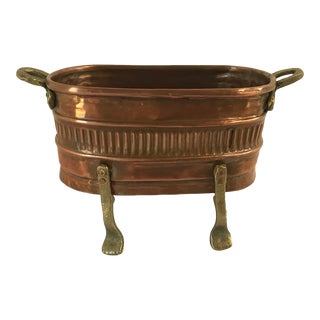 Vintage Petite Copper Planter With Brass Handles For Sale