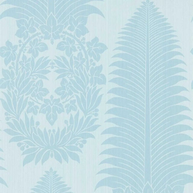 Zoffany Marsden`s Palm Damask Wallpaper in Blue Stone For Sale