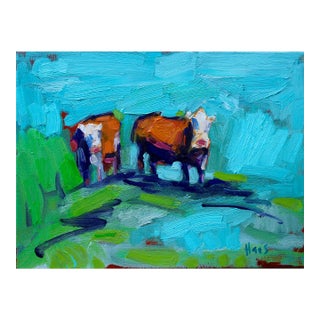 Two Cows, Abstract Cow Oil Painting For Sale