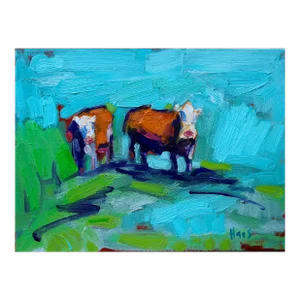 Two Cows, Abstract Cow Oil Painting