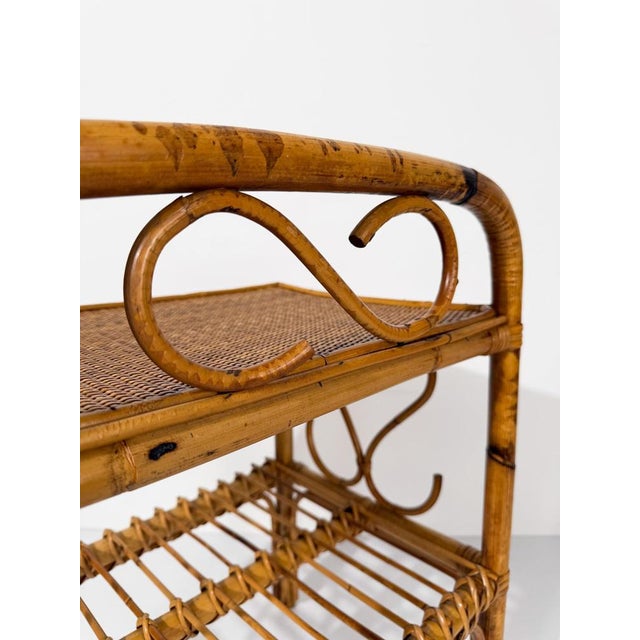 Mid-Century Modern Italian Riviera Style Cane, Bamboo and Rattan Bedside Table, 1960s For Sale - Image 9 of 18