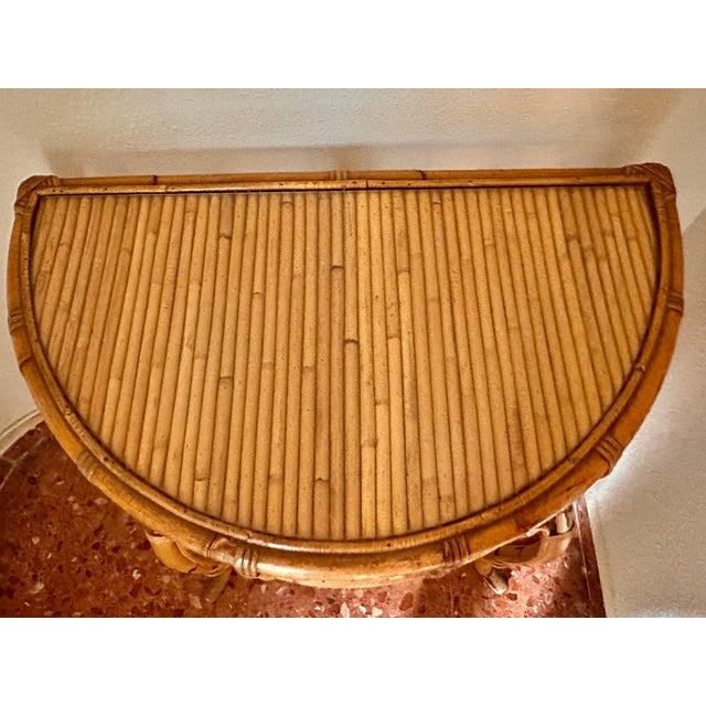 Wood Arched Demi-Lune Console in Rattan and Bamboo with Mirror from Vivai del Sud, Italy, 1960s For Sale - Image 7 of 14