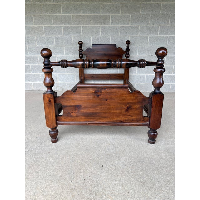 English Ethan Allen Antique Pine Cannonball Style Single Bed Frame For Sale - Image 3 of 13