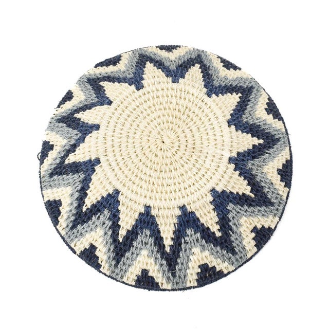 Early 20th Century Sisal Handwoven Blue and White Star Basket Eswatini 7inch For Sale - Image 4 of 7