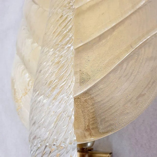 Metal Pair of Leaves Gold Murano Glass Sconces 1970s For Sale - Image 7 of 10