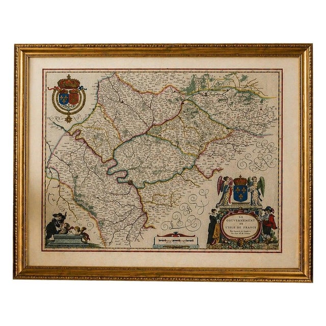Blaeu Map of Île-De-France Paris Region with Royal Arms, 1642 For Sale - Image 10 of 10