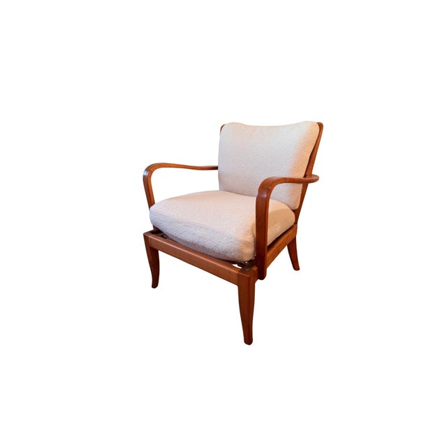 Vintage Knoll Antimott Solid Wood Lounge Chair in Ivory Boucle' For Sale