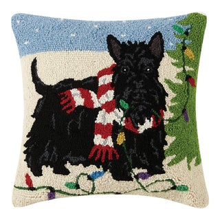 Christmas Scottie Hook Pillow 16" x 16" For Sale