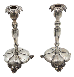 Silver Candlesticks with Gummed Base, Set of 2