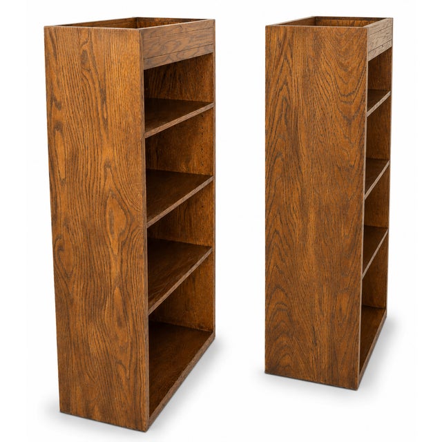 Mid-Century Modern 1970s Pair of 2 Vintage Oak-Grain Bookcases – Matching Pair For Sale - Image 3 of 9