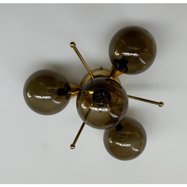 Italian Orchidea Polished Brass Smoky Globe Flush Mount by Fabio LTD For Sale - Image 3 of 8