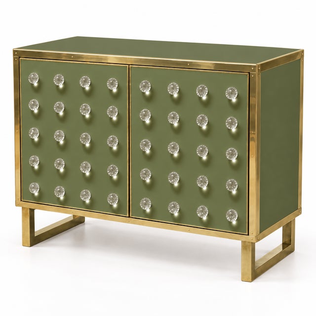 Contemporary Olive Green Dry Bar with Murano Glass Sphere Doors from Justfurnituress SRL For Sale - Image 3 of 7