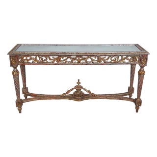 French Louis XVI Mirror Top Carved Console Table For Sale