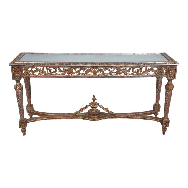 French Louis XVI Mirror Top Carved Console Table For Sale