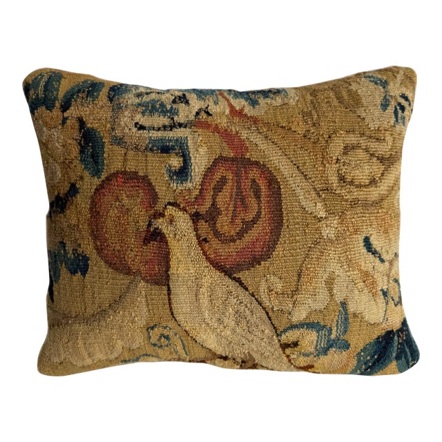 17th Century Brussels Figural & Fruit Tapestry Pillow For Sale