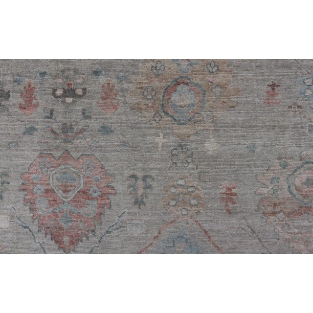 Textile Modern Floral Oushak Rug by Keivan Woven Arts, Sand Background 8'11 X 11'11 For Sale - Image 7 of 13