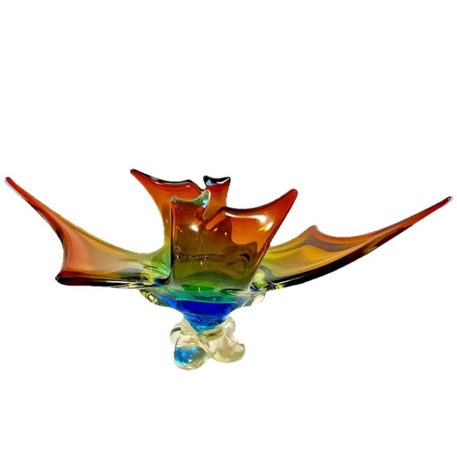 1960s Canadian Lorraine Art Glass 19" Tie Dye Sculptured Console Centerpiece For Sale - Image 4 of 8